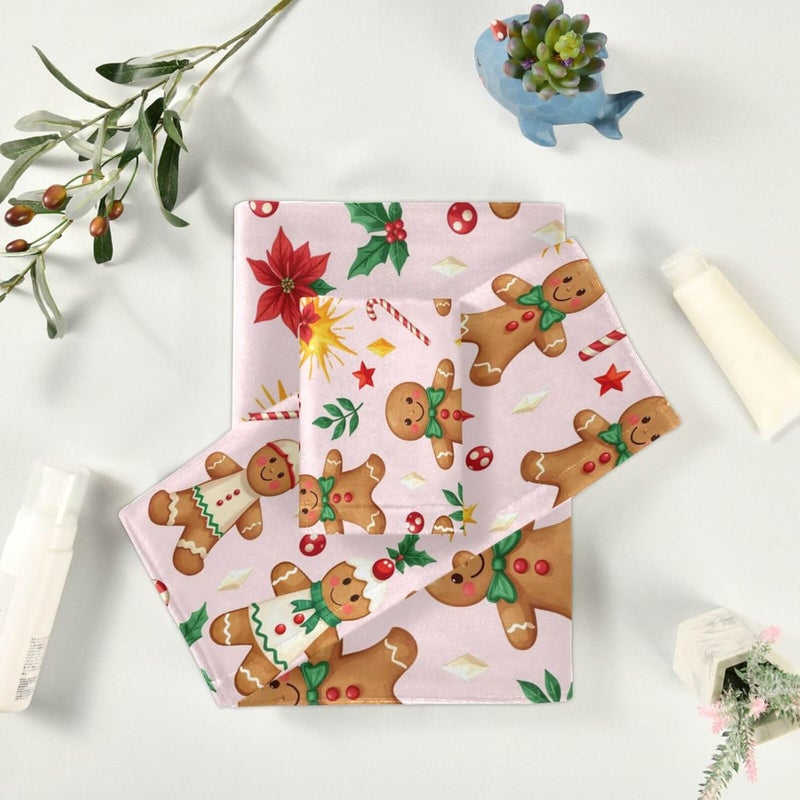 Dussdil Merry Christmas Pink Gingerbread Bathroom Towel Set of 3 Pcs Hand Fingertip Towels 1 Bath Towel 1 Hand Towel 1 Washcloth for Home Bathroom House Swim Soft Highly Absorbent Multipurpose Decor - Image 5